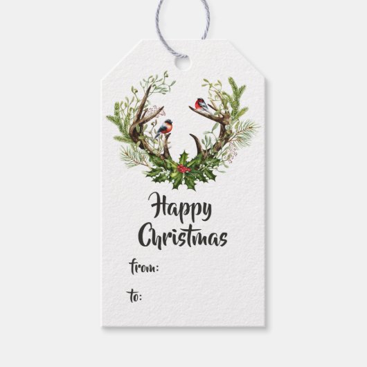 Waterverf Rustic Reindekerst Cadeaulabel (Voorkant)