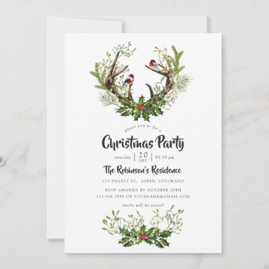 Waterverf Rustic Reindekerst Kaart (Voorkant)