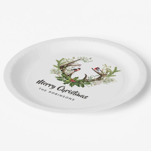 Waterverf Rustic Reindekerst Papieren Bordje (Gekanteld)