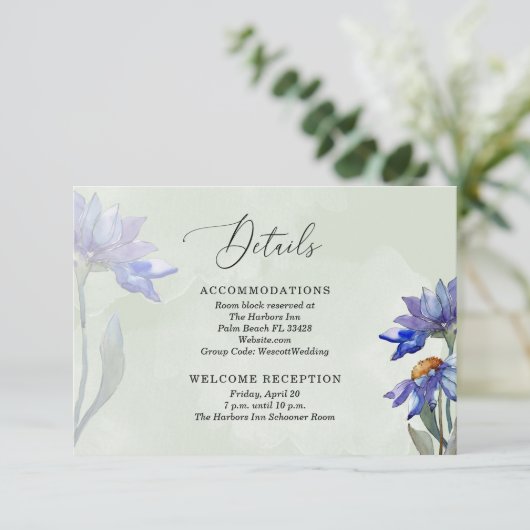 Waterverf Rustic Sage Green & Paarse Daisies Informatiekaartje (Staand voorkant)