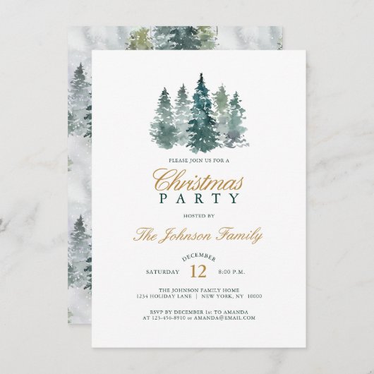 Waterverf Rustic Spruce Pine Tree-kerstfeest Kaart (Voorkant / Achterkant)