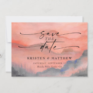 Waterverf Rustic Wedding Mountain Sunset Save The Date
