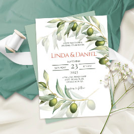 Waterverf Rustic Wedding Olive Branches Kaart