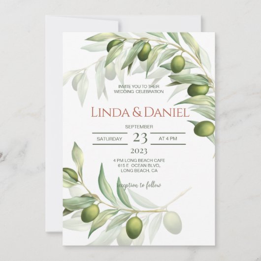 Waterverf Rustic Wedding Olive Branches Kaart (Voorkant)