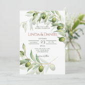Waterverf Rustic Wedding Olive Branches Kaart (Staand voorkant)