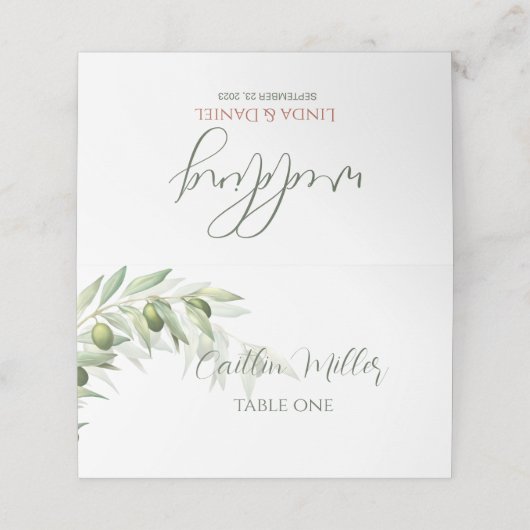 Waterverf Rustic Wedding Olive Branches Plaatskaartje (Buitenkant ongevouwen)