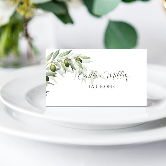 Waterverf Rustic Wedding Olive Branches Plaatskaartje
