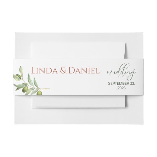 Waterverf Rustic Wedding Olive Branches Uitnodigingen Wikkel (Voorkant Voorbeeld)