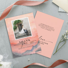 Waterverf Rustic Wedding Photo Mountain Sunset Bedankkaart