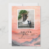 Waterverf Rustic Wedding Photo Mountain Sunset Bedankkaart (Voorkant)