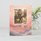 Waterverf Rustic Wedding Photo Mountain Sunset Save The Date (Staand voorkant)