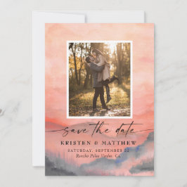 Waterverf Rustic Wedding Photo Mountain Sunset Save The Date