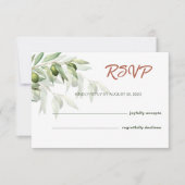 Waterverf Rustic Wedding RSVP Kaart Olijfbijkantor (Voorkant)