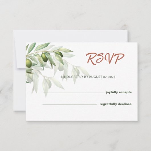 Waterverf Rustic Wedding RSVP Kaart Olijfbijkantor (Voorkant)