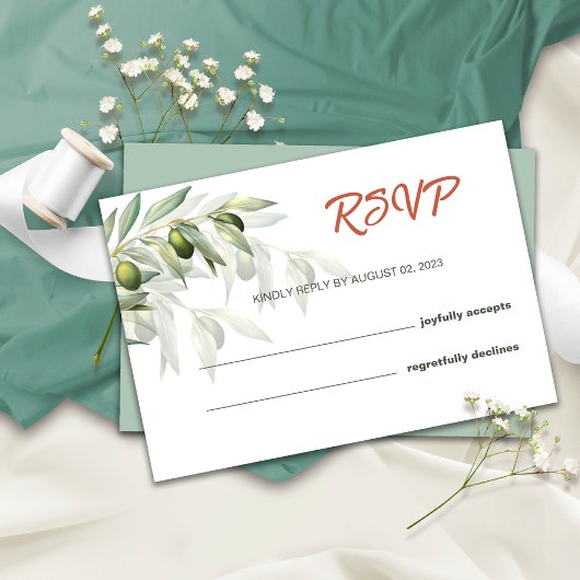 Waterverf Rustic Wedding RSVP Kaart Olijfbijkantor