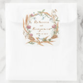 Waterverf Rustic Wild Floral Wreath Fall Wedding Vierkante Sticker (Tas)