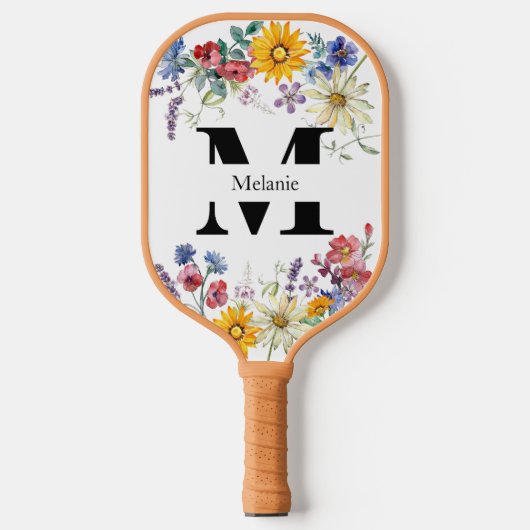 Waterverf Rustic Wildbloemen Monogram Pickleball Paddle (Voorkant)