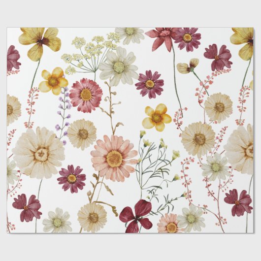Waterverf Rustic Wildflower Wrapping Paper Cadeaupapier (Vlak)