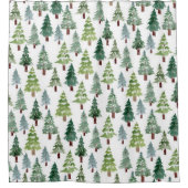 Waterverf Rustic Winter Pine Forest Pattern  Douchegordijn (Voorkant)