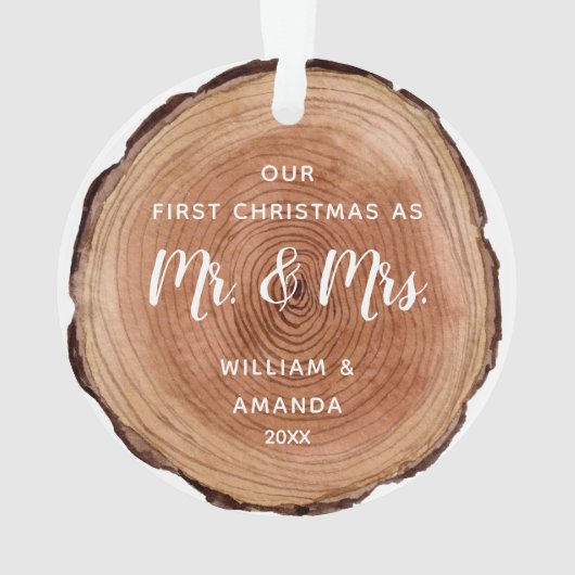 Waterverf Rustic Wood Slice Eerste Kerstmis Ornament (achterkant)