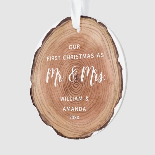 Waterverf Rustic Wood Slice Eerste Kerstmis Ornament (voorkant)