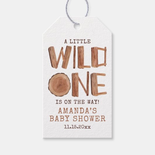 Waterverf Rustic Wood Wild Eén Baby shower Cadeaulabel (Voorkant)