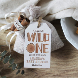 Waterverf Rustic Wood Wild Eén Baby shower Cadeaulabel