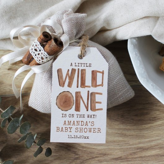Waterverf Rustic Wood Wild Eén Baby shower Cadeaulabel
