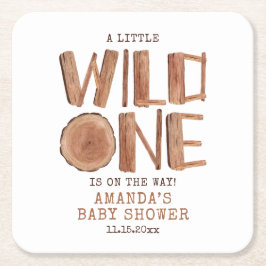 Waterverf Rustic Wood Wild Eén Baby shower Kartonnen Onderzetters