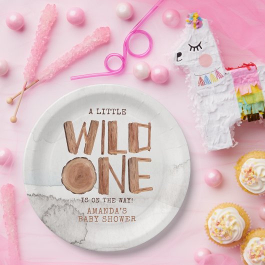Waterverf Rustic Wood Wild Eén Baby shower Papieren Bordje (Feest)