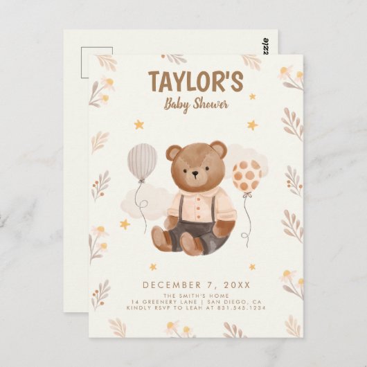 Waterverf Rustiek Beer Baby shower Briefkaart (Voorkant / Achterkant)