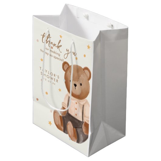 Waterverf Rustiek Beer Baby shower Medium Cadeauzakje (Voorkant Gekanteld)