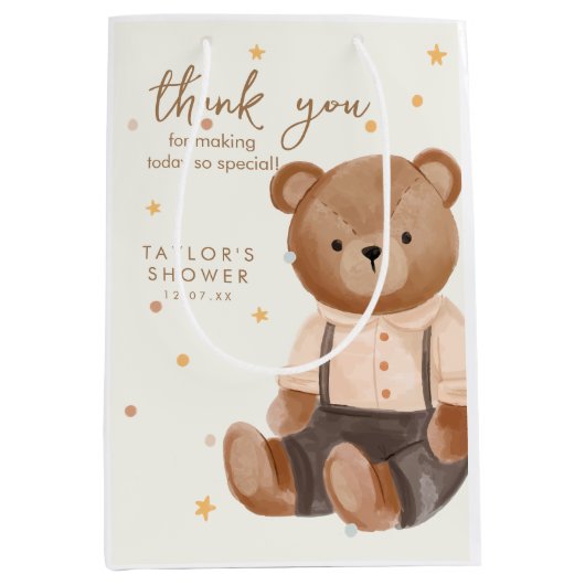 Waterverf Rustiek Beer Baby shower Medium Cadeauzakje (Voorkant)