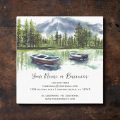 Waterverf Rustiek Bergmeer met Boten Vierkante Visitekaartje