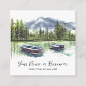 Waterverf Rustiek Bergmeer met Boten Vierkante Visitekaartje (Voorkant)