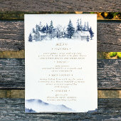 Waterverf Rustiek Blauwe Berg Bruiloft Menu Kaart