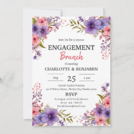 Waterverf Rustiek Bloemen Verloving Brunch Party Kaart