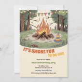 Waterverf Rustiek Bonfire Fun Smores 1e verjaardag Kaart (Voorkant)