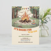 Waterverf Rustiek Bonfire Fun Smores 1e verjaardag Kaart (Staand voorkant)