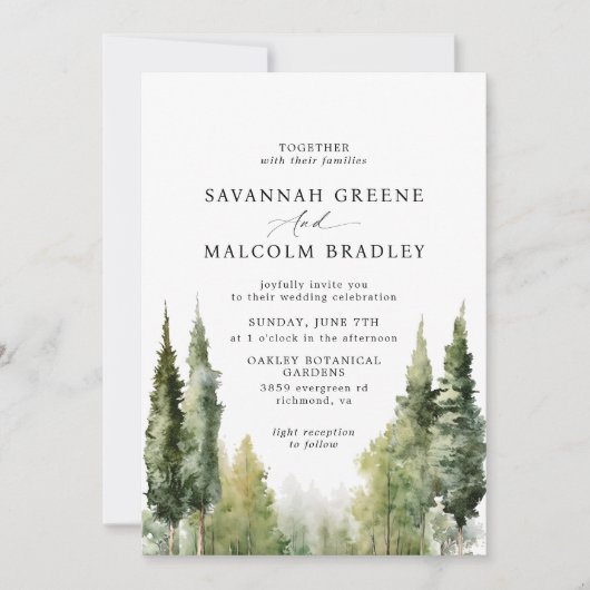 Waterverf | Rustiek Bos Outdoor Bruiloft Kaart (Voorkant)