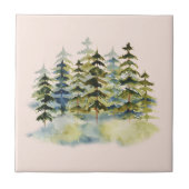 Waterverf rustiek dennenbos tegeltje (Voorkant)