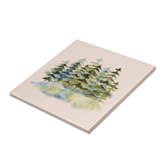 Waterverf  rustiek dennenbos tegeltje (Zijkant)