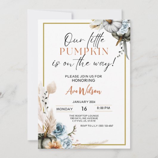 waterverf rustiek een beetje pompoen baby shower kaart (Voorkant)