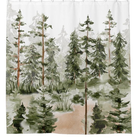 Waterverf rustiek groen bos douchegordijn (Voorkant)