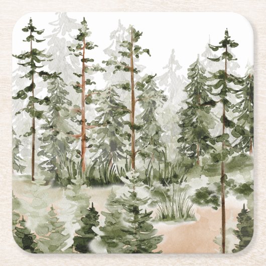 Waterverf rustiek groen bos kartonnen onderzetters (Voorkant)
