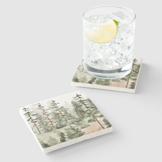 Waterverf rustiek groen bos stenen onderzetter (Zijkant)