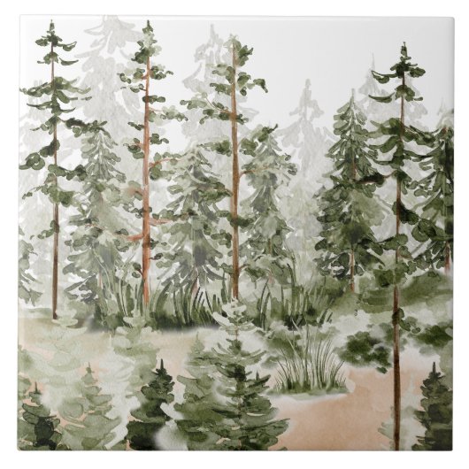 Waterverf rustiek groen bos tegeltje (Voorkant)