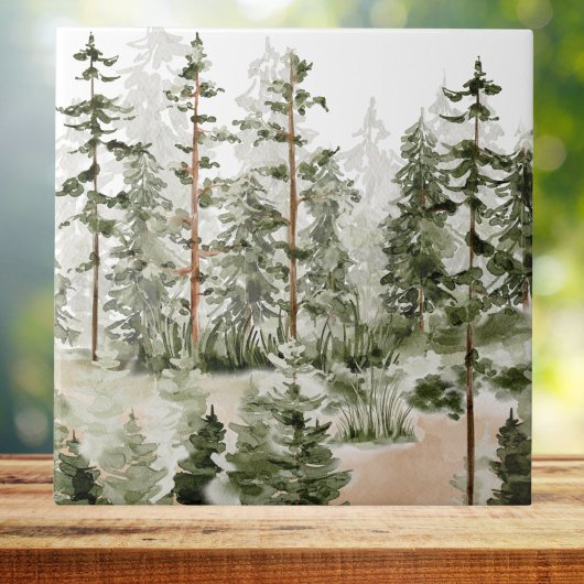 Waterverf rustiek groen bos tegeltje