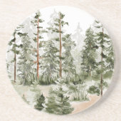 Waterverf rustiek groen bos zandsteen onderzetter (Voorkant)