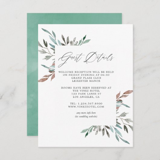 Waterverf rustiek groen winter gastgegevens informatiekaartje (Voorkant / Achterkant)